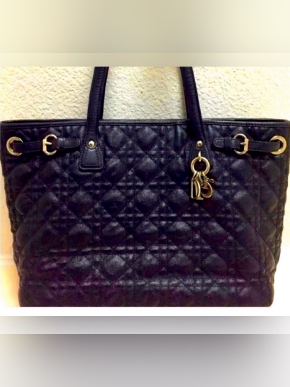 Authentic Dior Black Quilted Leather Tote with Gold Hardware